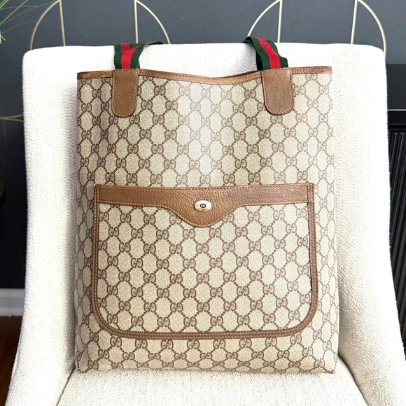 Gucci authentic brown monogram coated canvas tote bag ribbon handles - Picture 4 of 16